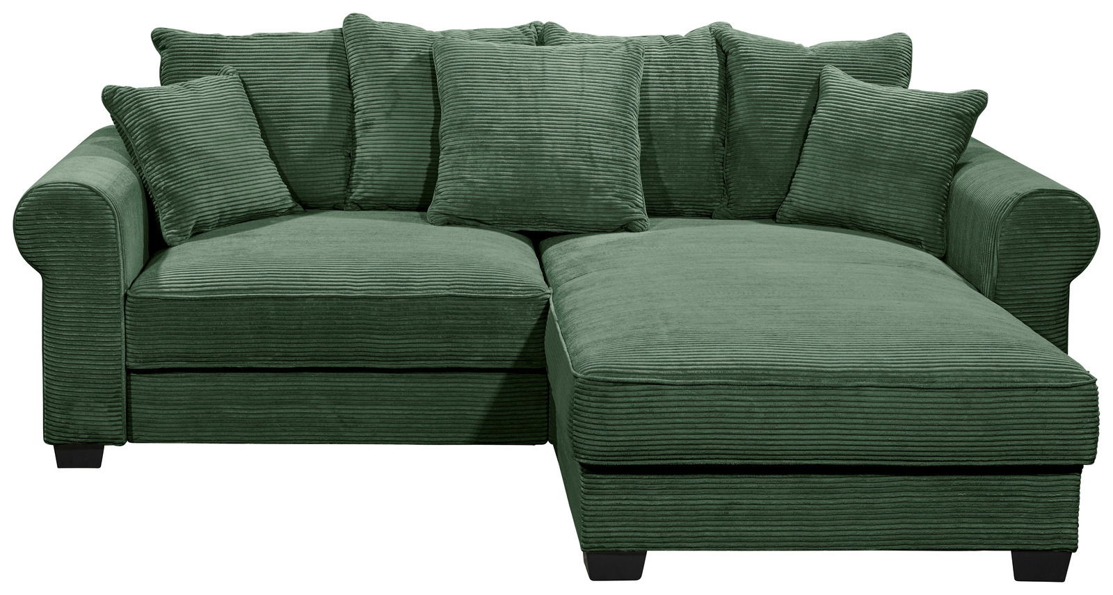 Grüne Rundecke mit mehreren Kissen, Vorderansicht