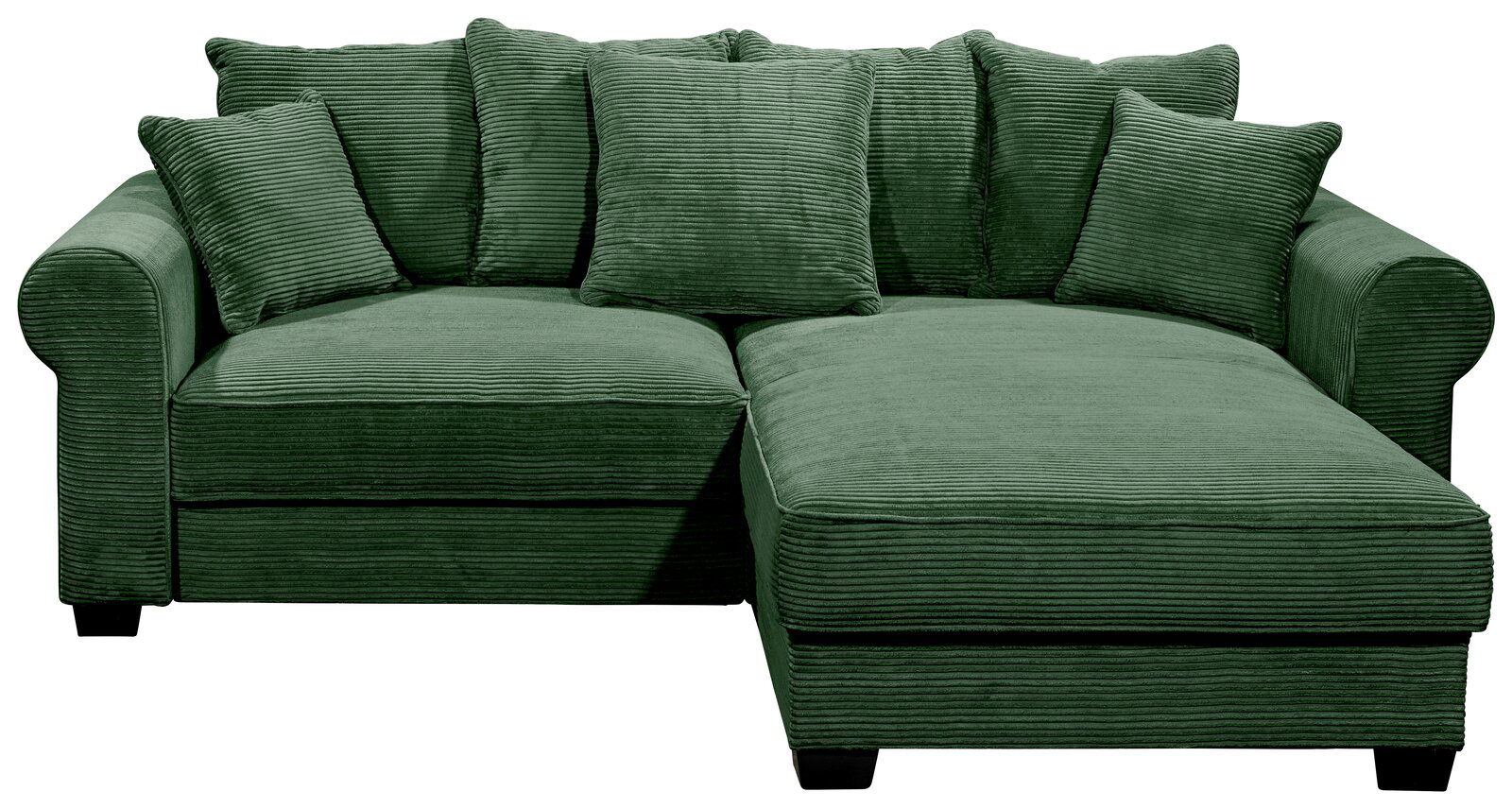 Hom´in Ecksofa MAUREEN Grüne Rundecke mit mehreren Kissen, Vorderansicht