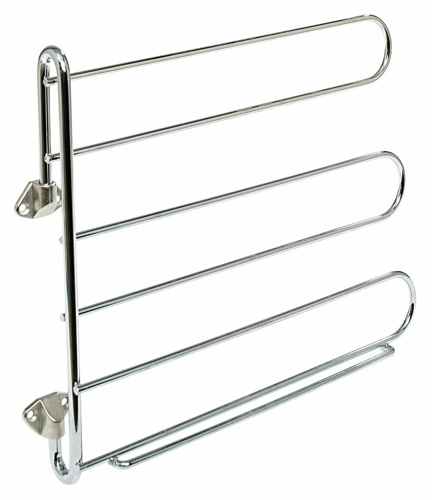Verchromter Handtuchhalter mit vier schwenkbaren Armen, seitliche Perspektive