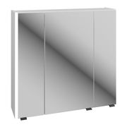 Moderner Spiegelschrank mit drei Türen, frontal betrachtet, 76 cm breit.