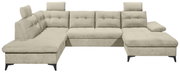 Beige Ecksofa in U-Form mit verstellbaren Kopfstützen, frontal betrachtet