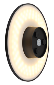 LED-Außenwandleuchte in seitlicher Perspektive mit rundem, leuchtendem Design