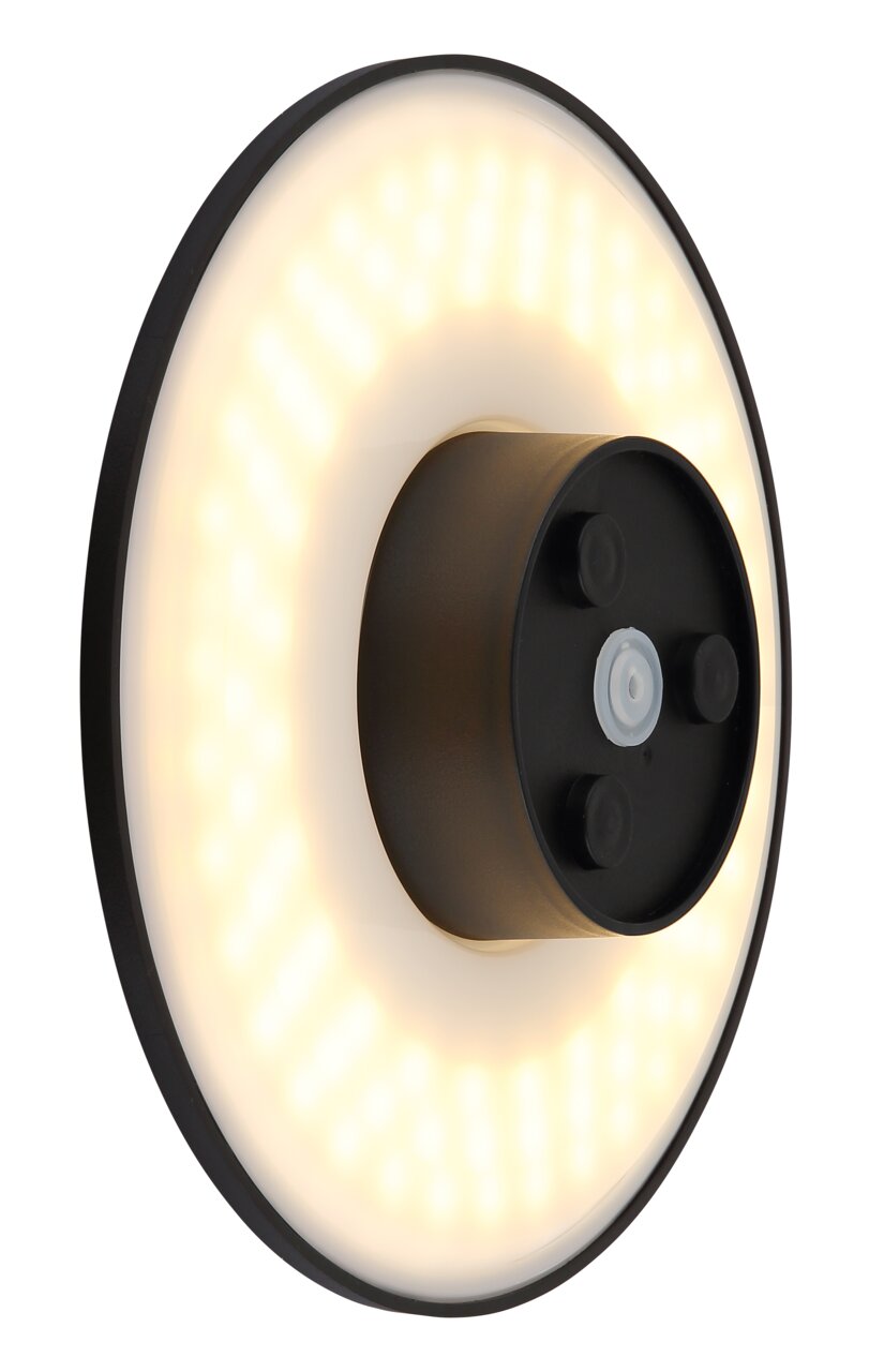 Globo Lighting LED-Aussenwandleuchte LAMONT LED-Außenwandleuchte in seitlicher Perspektive mit rundem, leuchtendem Design