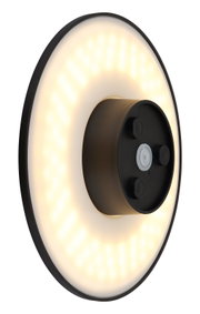 LED-Außenwandleuchte in seitlicher Perspektive mit rundem, leuchtendem Design