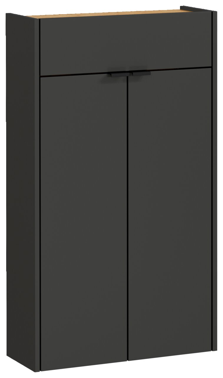 MID.YOU Hängeschuhschrank AMECA Moderner Hängeschuhschrank in dunklem Grau mit zwei Türen und einer Schublade, Frontalansicht.