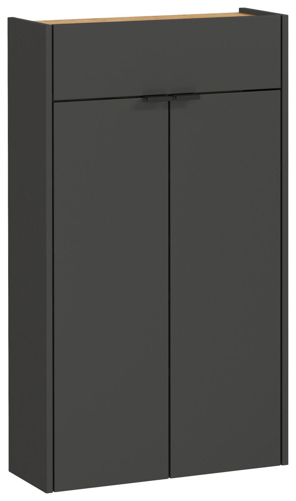 XORA Hängeschuhschrank AMECA Moderner Hängeschuhschrank in dunklem Grau mit zwei Türen und einer Schublade, Frontalansicht.