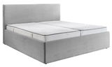 Graues Polsterbett 180x200 mit gestepptem Kopfteil, seitliche Perspektive