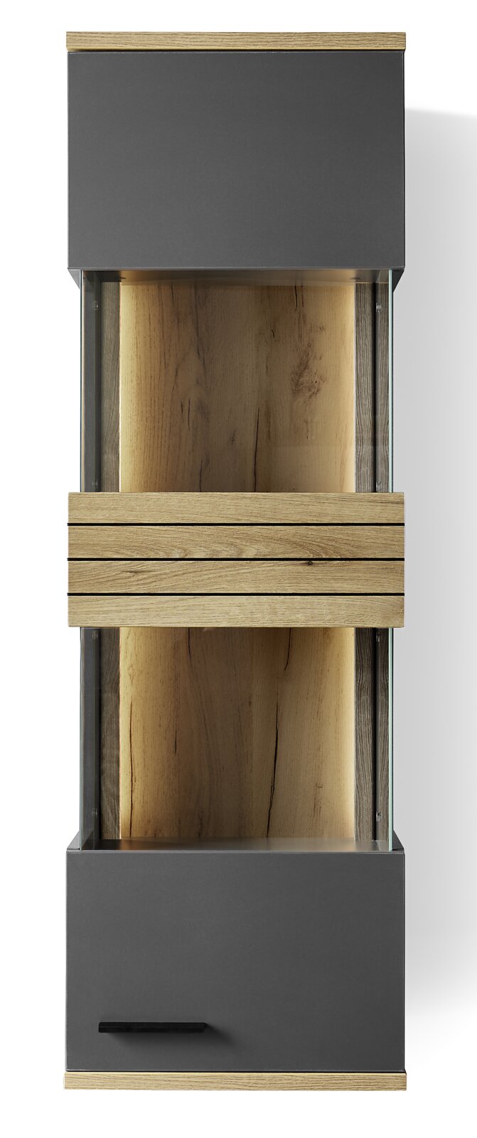 Hängevitrine aus Holz und Glas, Ansicht von vorne