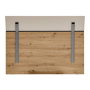 Rückansicht eines Bettrahmens mit Holzoptik und Metallstreben.