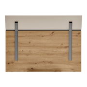 Rückansicht eines Bettrahmens mit Holzoptik und Metallstreben.