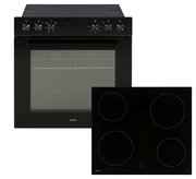 Einbauherd-Set mit schwarzem Ofen und vier Kochfeldern, Frontalansicht