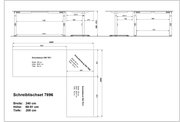 Technische Zeichnung eines Eckschreibtischsets mit den Maßen: Breite 240 cm, Höhe 68-91 cm, Tiefe 200 cm. Die Zeichnung zeigt die Vorder- und Seitenansicht des Schreibtischs.