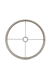 Draufsicht auf einen runden Lampenschirm mit Metallstreben.