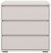 Weiße Kommode mit drei Schubladen, frontale Ansicht