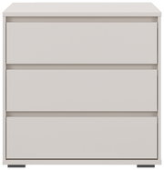 Weiße Kommode mit drei Schubladen, frontale Ansicht