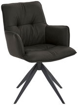 Schwarzer Design-Schalensessel mit gepolstertem Sitz und Rückenlehne, auf einem modernen Metallgestell, seitliche Perspektive.