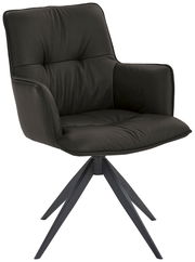 Schwarzer Design-Schalensessel mit gepolstertem Sitz und Rückenlehne, auf einem modernen Metallgestell, seitliche Perspektive.