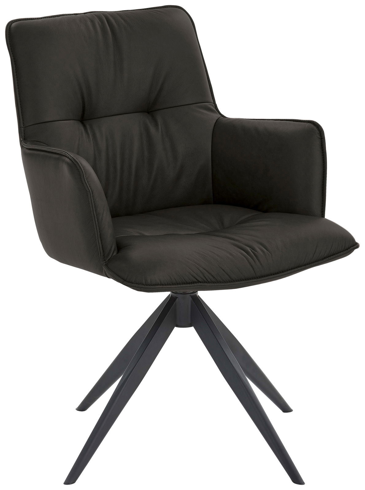 Dieter Knoll Design-Schalensessel PREMIO Schwarzer Design-Schalensessel mit gepolstertem Sitz und Rückenlehne, auf einem modernen Metallgestell, seitliche Perspektive.