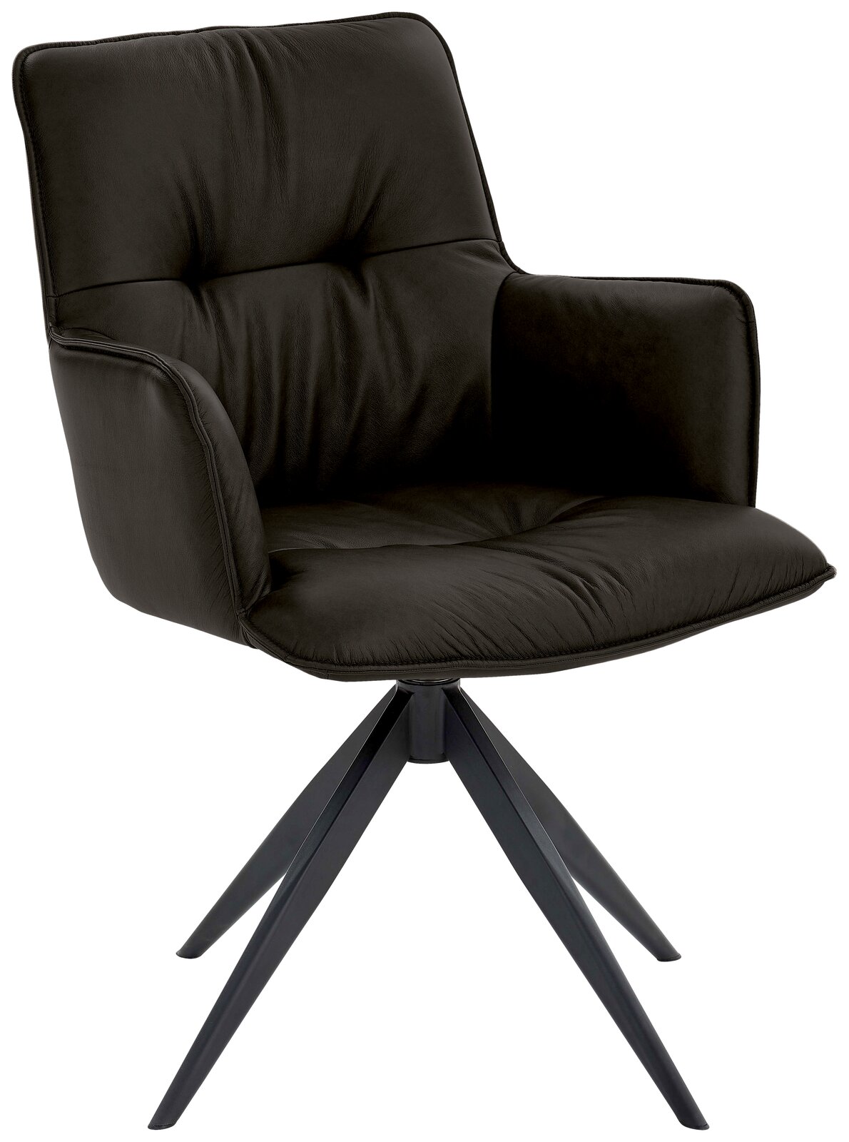 Dieter Knoll Design-Schalensessel PREMIO Schwarzer Design-Schalensessel mit gepolstertem Sitz und Rückenlehne, auf einem modernen Metallgestell, seitliche Perspektive.