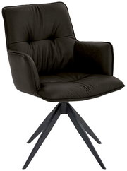 Schwarzer Design-Schalensessel mit gepolstertem Sitz und Rückenlehne, auf einem modernen Metallgestell, seitliche Perspektive.