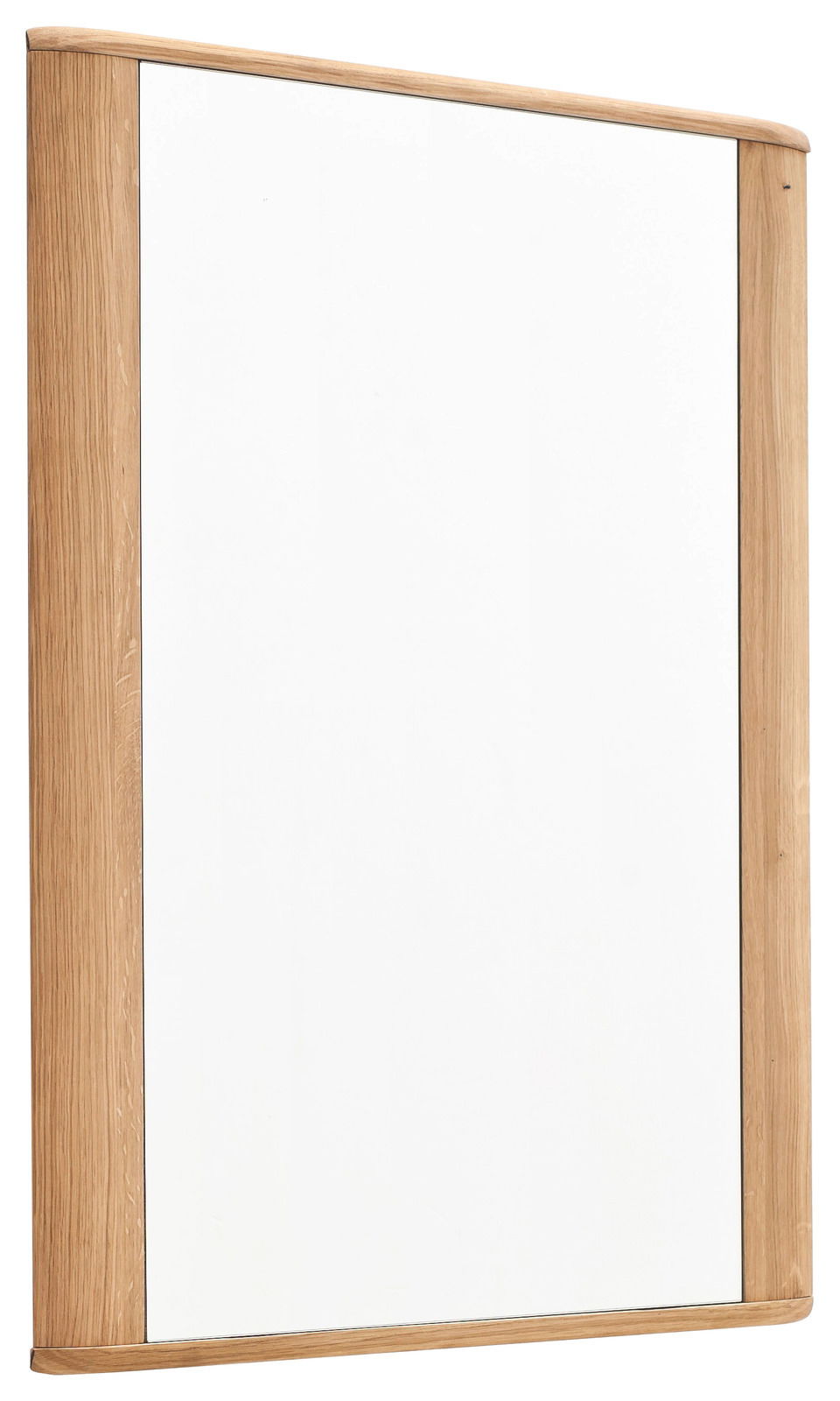 Rechteckiger Spiegel mit Holzrahmen, seitliche Perspektive