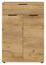 Schuhschrank aus Holz in Frontansicht mit zwei Türen und einer Schublade