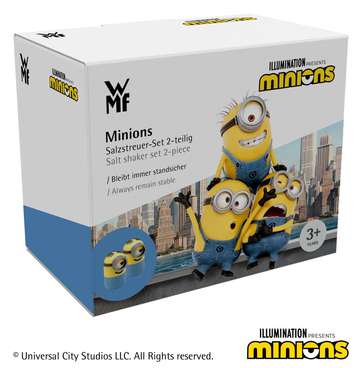 Verpackung des 2-teiligen Salzstreuer-Sets mit Minions-Motiv, Vorderansicht
