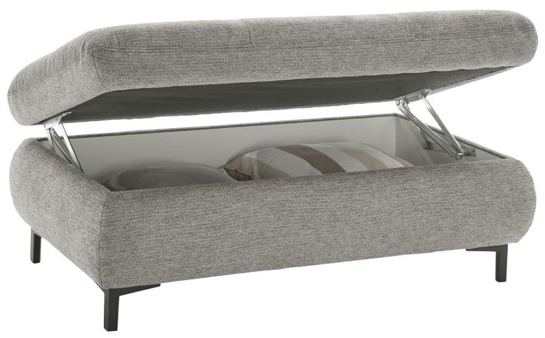 Set one by Musterring Hocker rechteckig SET ONE 3400 Grauer rechteckiger Hocker mit Stauraum, geöffnet, seitliche Perspektive