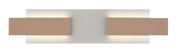 Moderne Wandleuchte mit zwei rechteckigen Leuchtelementen in Beige, frontal betrachtet.