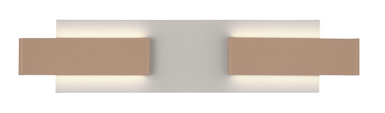 Moderne Wandleuchte mit zwei rechteckigen Leuchtelementen in Beige, frontal betrachtet.