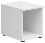 Weißer Regalaufsatz von Carryhome, frontal leicht von der Seite betrachtet, mit offenem Fach und verstellbaren Einlegeböden.