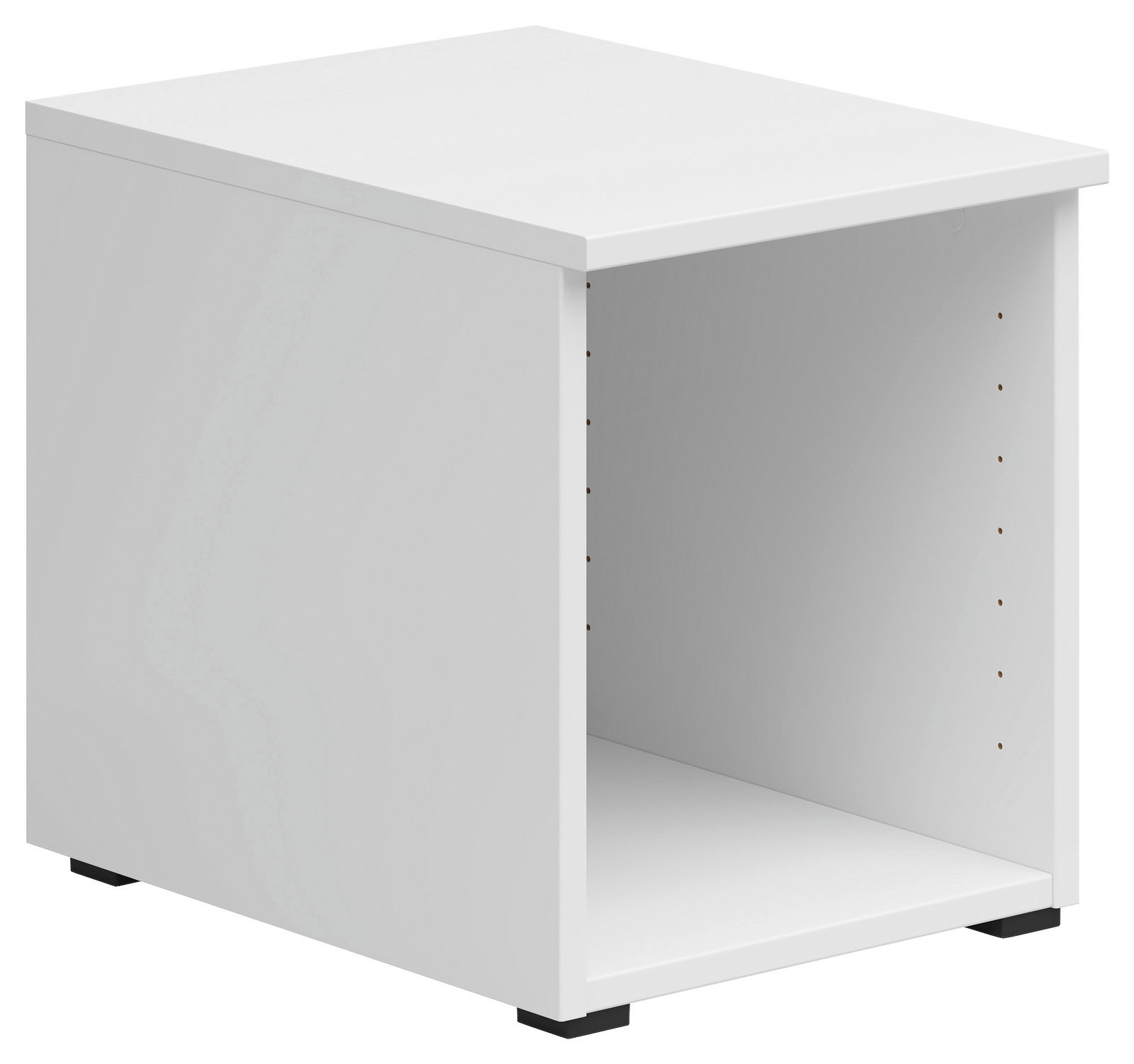 Carryhome Regalaufsatz MULTISTAURAUM Weißer Regalaufsatz von Carryhome, frontal leicht von der Seite betrachtet, mit offenem Fach und verstellbaren Einlegeböden.