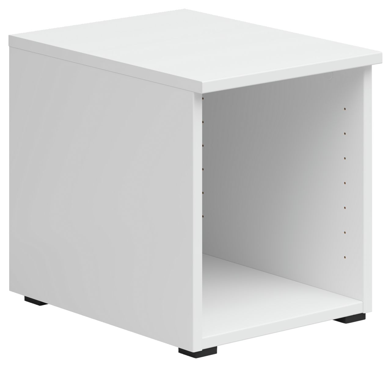 Carryhome Regalaufsatz MULTISTAURAUM Weißer Regalaufsatz von Carryhome, frontal leicht von der Seite betrachtet, mit offenem Fach und verstellbaren Einlegeböden.