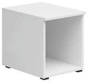 Weißer Regalaufsatz von Carryhome, frontal leicht von der Seite betrachtet, mit offenem Fach und verstellbaren Einlegeböden.