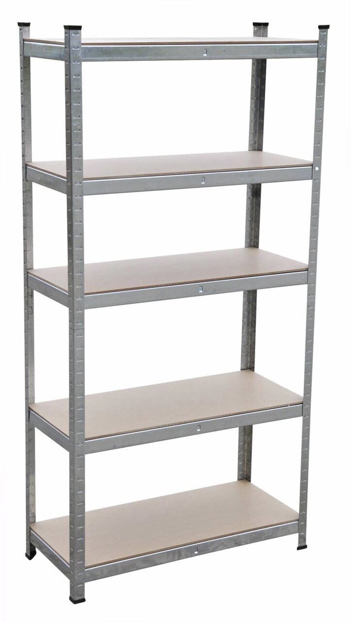 Kynast Exclusive Schwerlastregal Schwerlastregal mit fünf Ebenen aus Metall und Holz, seitliche Perspektive