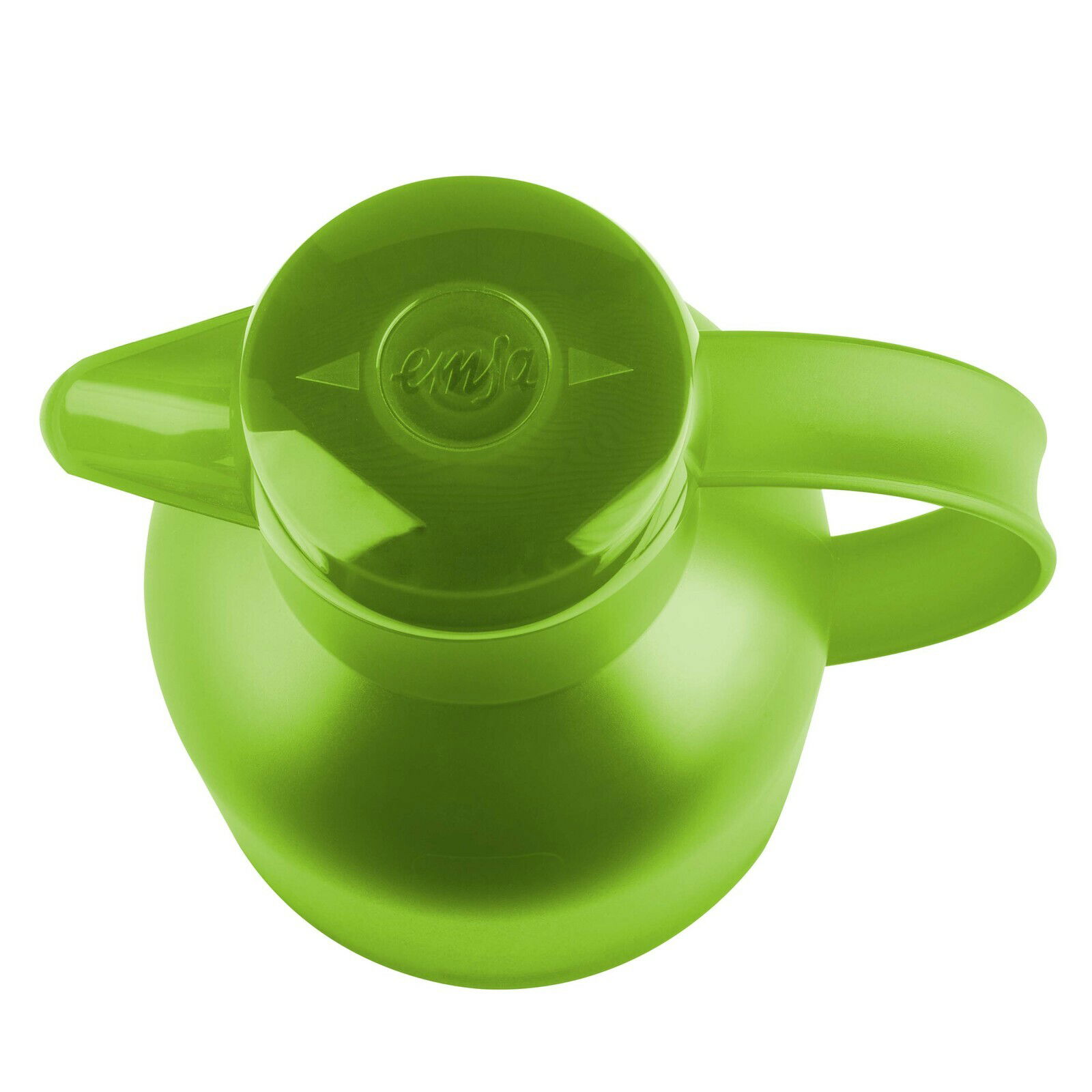 Hellgrüne Isolierkanne SAMBA von oben mit Griff und Deckel sichtbar