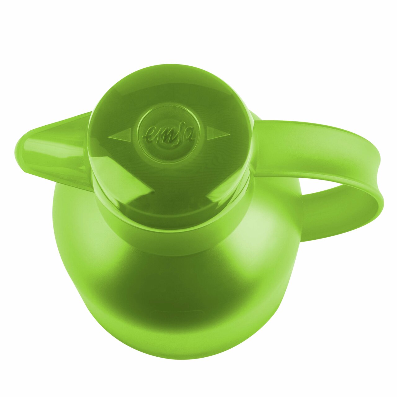Hellgrüne Isolierkanne SAMBA von oben mit Griff und Deckel sichtbar