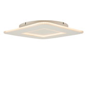 Moderne quadratische Deckenleuchte mit warmweißer LED-Beleuchtung, seitliche Perspektive