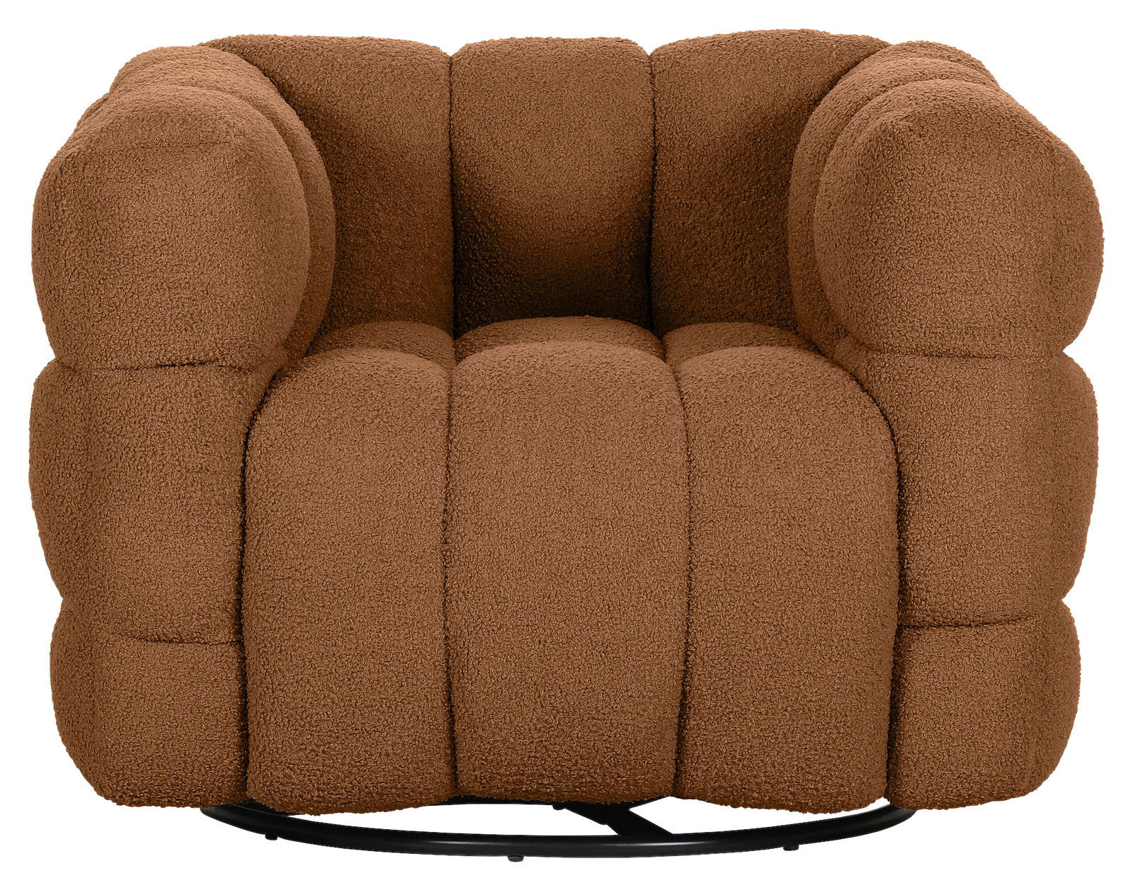 Gemütlicher brauner Drehsessel mit weicher Polsterung, Vorderansicht