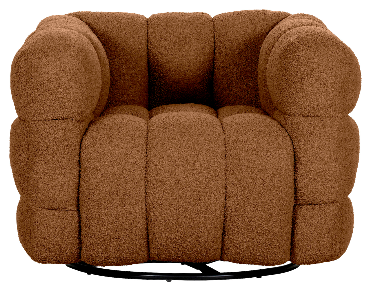 Gemütlicher brauner Drehsessel mit weicher Polsterung, Vorderansicht