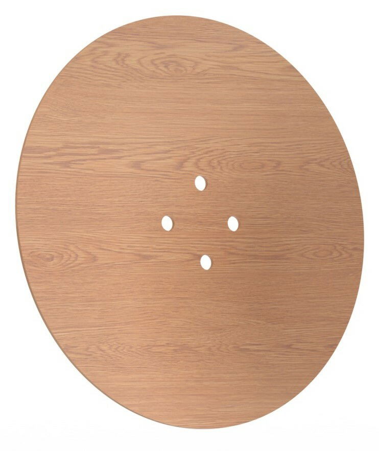 Runde Dekorplatte aus Holz mit vier Löchern, Draufsicht