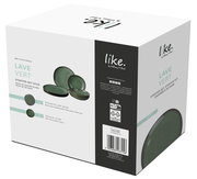 Starter-Set 8-teilig Lave Vert von Villeroy & Boch, bestehend aus 4 Speisetellern und 4 Schalen, in grüner Farbe, Verpackung in schräger Perspektive