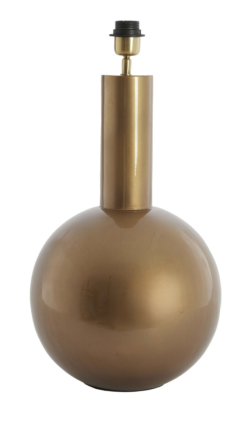 Goldener Lampenfuß in Kugelform, frontal fotografiert