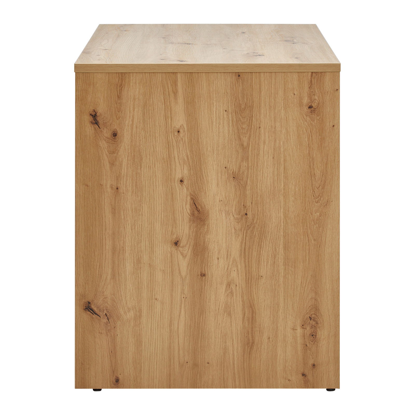 Schreibtisch aus Holz in Frontansicht mit natürlicher Holzmaserung