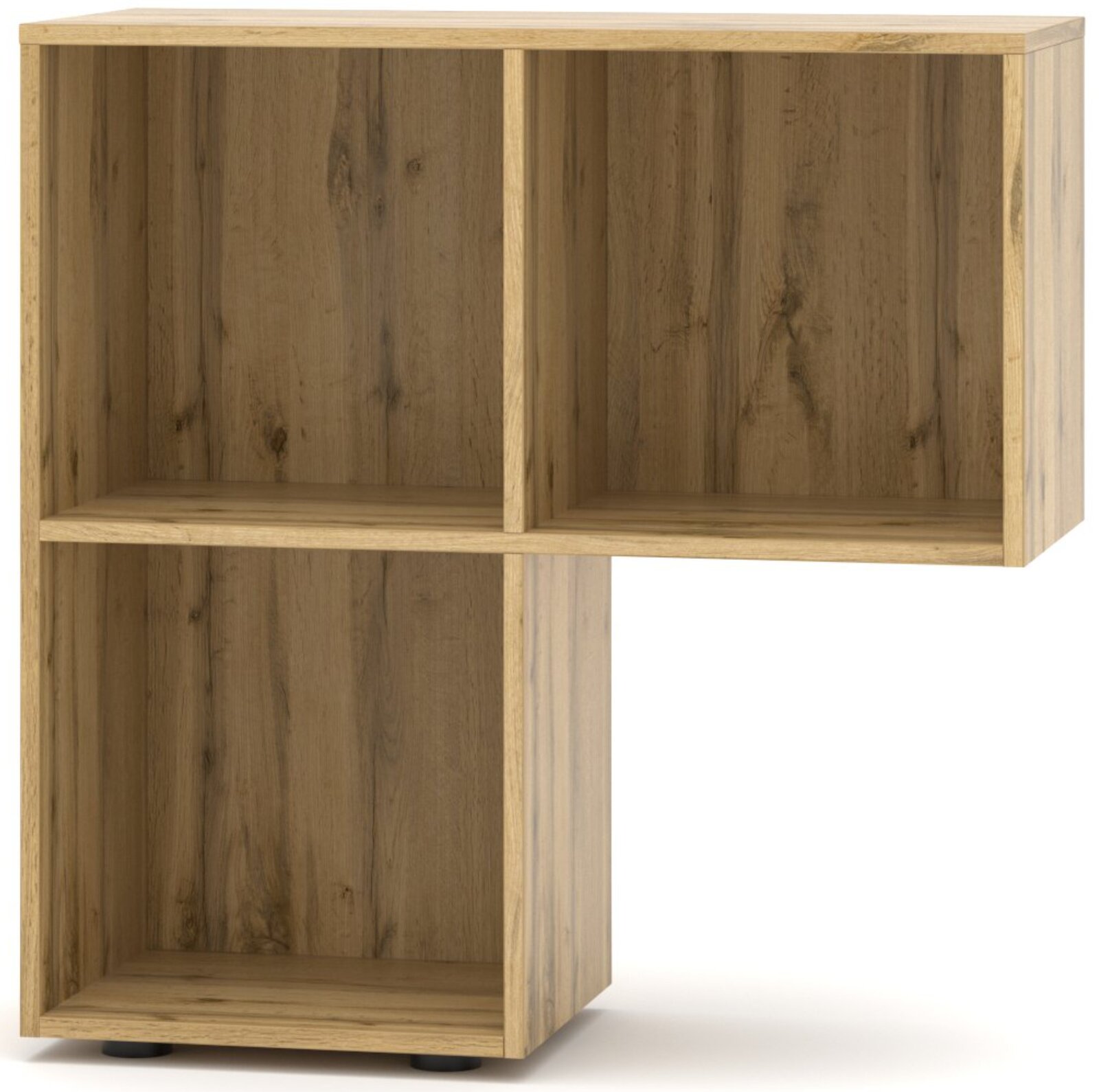 Holzregal mit drei offenen Fächern, frontale Ansicht