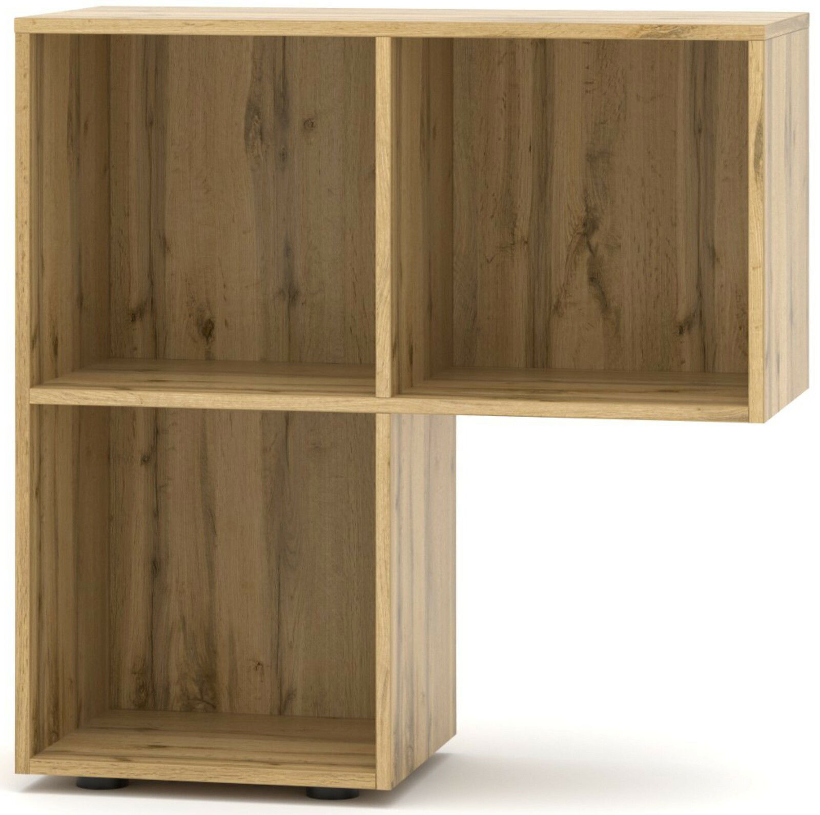 Holzregal mit drei offenen Fächern, frontale Ansicht