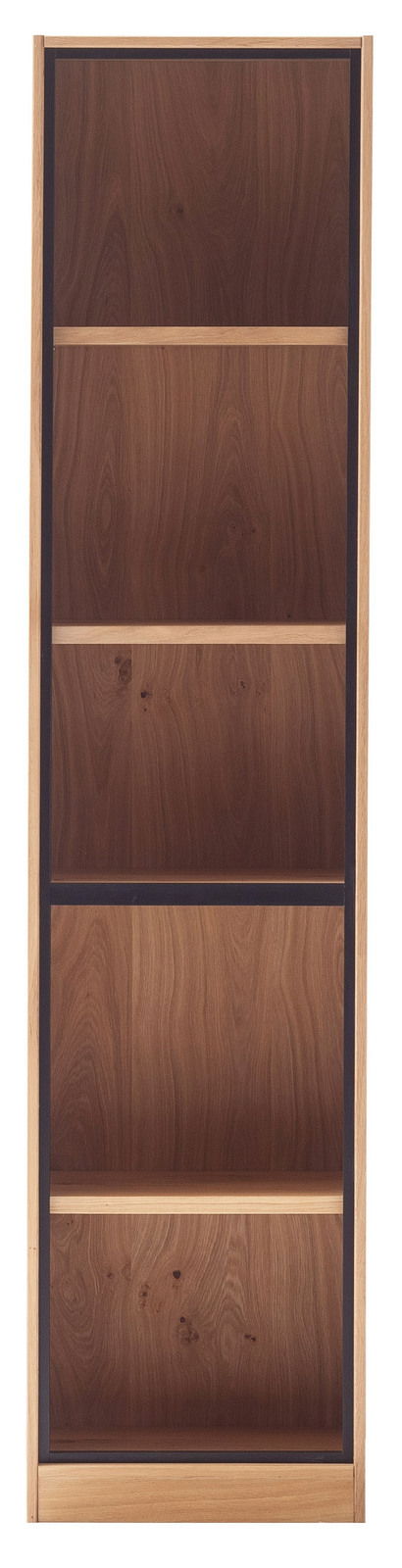 Schmales, hohes Regal aus Holz mit vier Fächern, Frontalansicht