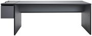 Moderner Gamingtisch in dunklem Design mit seitlichem Stauraum, Frontalansicht