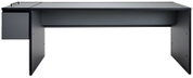 Moderner Gamingtisch in dunklem Design mit seitlichem Stauraum, Frontalansicht