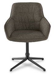 Moderner Armlehnstuhl in dunklem Stoffbezug, Frontalansicht